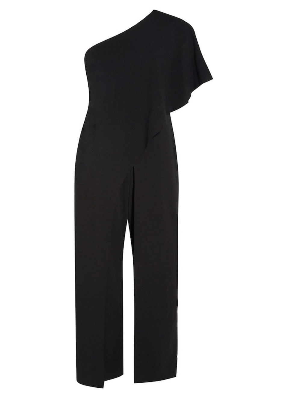 Adrianna Papell Black One Shoulder Cape Wide Leg Jumpsuit, Size 10P
